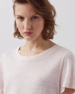 Tops|Comptoir des Cotonniers Amandine - T-Shirt Col Rond En Lin 0100 Pink Marshmallow