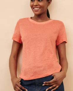 Tops|Comptoir des Cotonniers Amandine - T-Shirt Col Rond En Lin 21 Light Orange