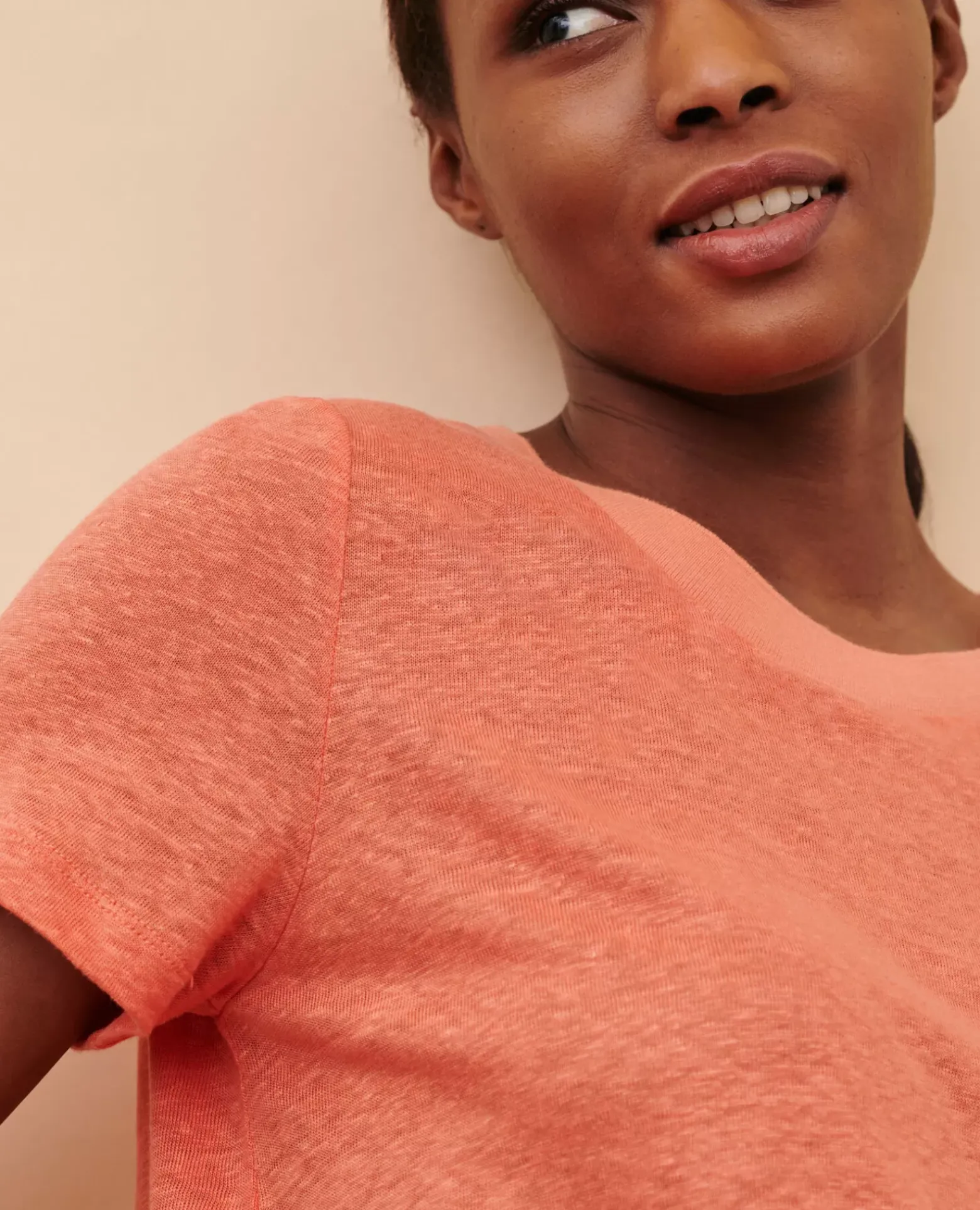 Tops|Comptoir des Cotonniers Amandine - T-Shirt Col Rond En Lin 21 Light Orange