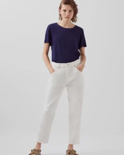 Tops|Comptoir des Cotonniers Amandine - T-Shirt Col Rond En Lin 68 Blue
