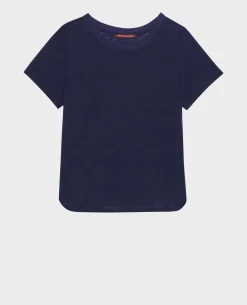 Tops|Comptoir des Cotonniers Amandine - T-Shirt Col Rond En Lin 68 Blue