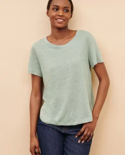 Tops|Comptoir des Cotonniers Amandine - T-Shirt Col Rond En Lin 50 Green