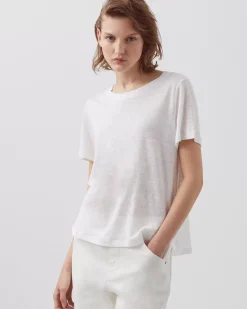 Tops|Comptoir des Cotonniers Amandine - T-Shirt Col Rond En Lin 00 White