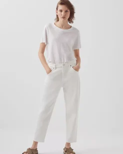 Tops|Comptoir des Cotonniers Amandine - T-Shirt Col Rond En Lin 00 White