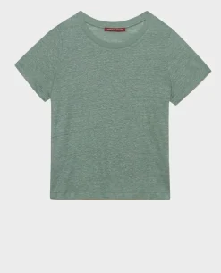 Tops|Comptoir des Cotonniers Amandine - T-Shirt Col Rond En Lin 0381 Dark Forest