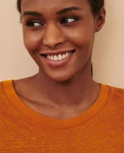 Tops|Comptoir des Cotonniers Amandine - T-Shirt Col Rond En Lin 29 Orange