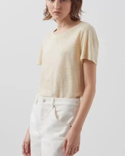 Tops|Comptoir des Cotonniers Amandine - T-Shirt Col Rond En Lin 0300 Castle Wall