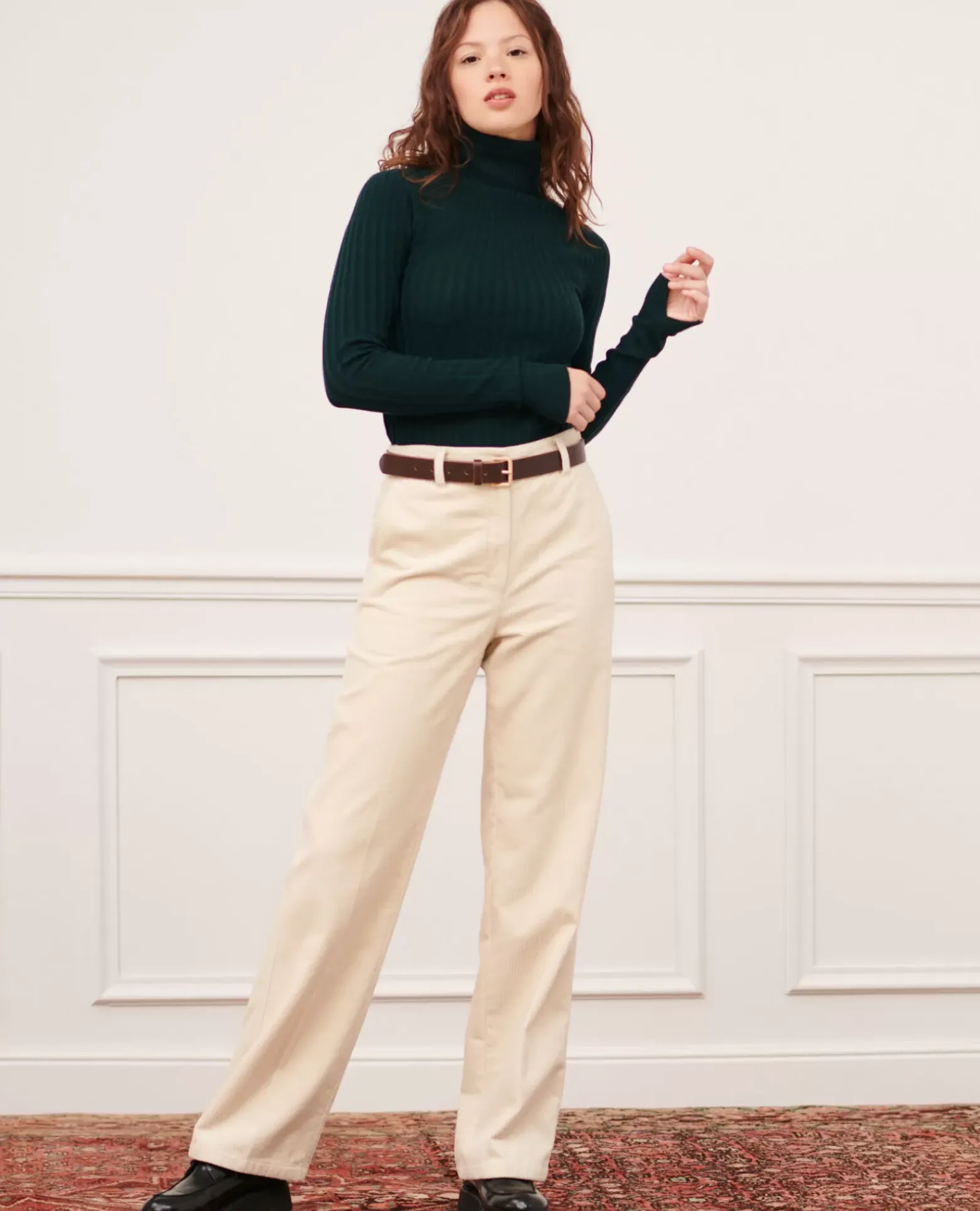 Pantalons|Comptoir des Cotonniers Blandine - Pantalon Droit En Velours Cotele 7107C 02 White