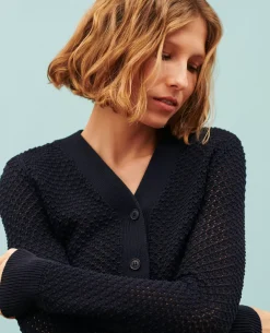 Maille|Comptoir des Cotonniers Cardigan Ajoure En Coton 4277 Night_Sky