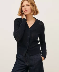 Maille|Comptoir des Cotonniers Cardigan Ajoure En Coton 4277 Night_Sky
