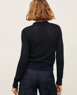 Maille|Comptoir des Cotonniers Cardigan Ajoure En Coton 4277 Night_Sky