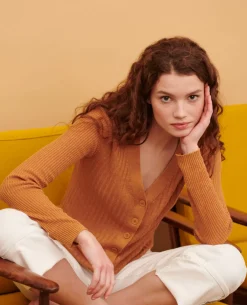 Maille|Comptoir des Cotonniers Cardigan En Lin 0320 Almond Brown