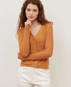 Maille|Comptoir des Cotonniers Cardigan En Lin 0320 Almond Brown