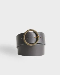 Ceintures|Comptoir des Cotonniers Ceinture Large En Cuir 9901 09 Faded Black
