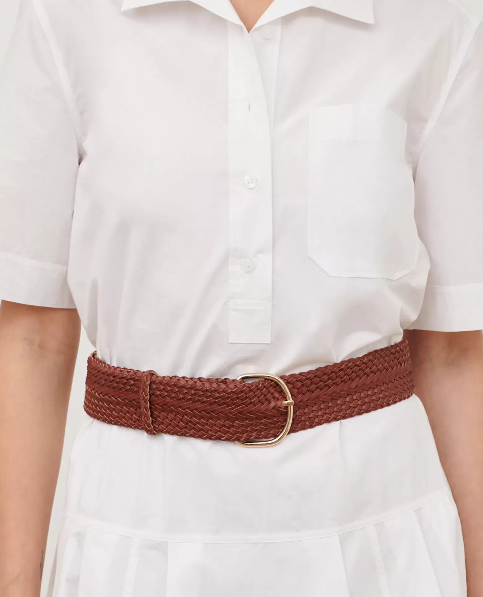 Ceintures|Comptoir des Cotonniers Ceinture Large Tressee En Cuir 4161C Brandy Brown