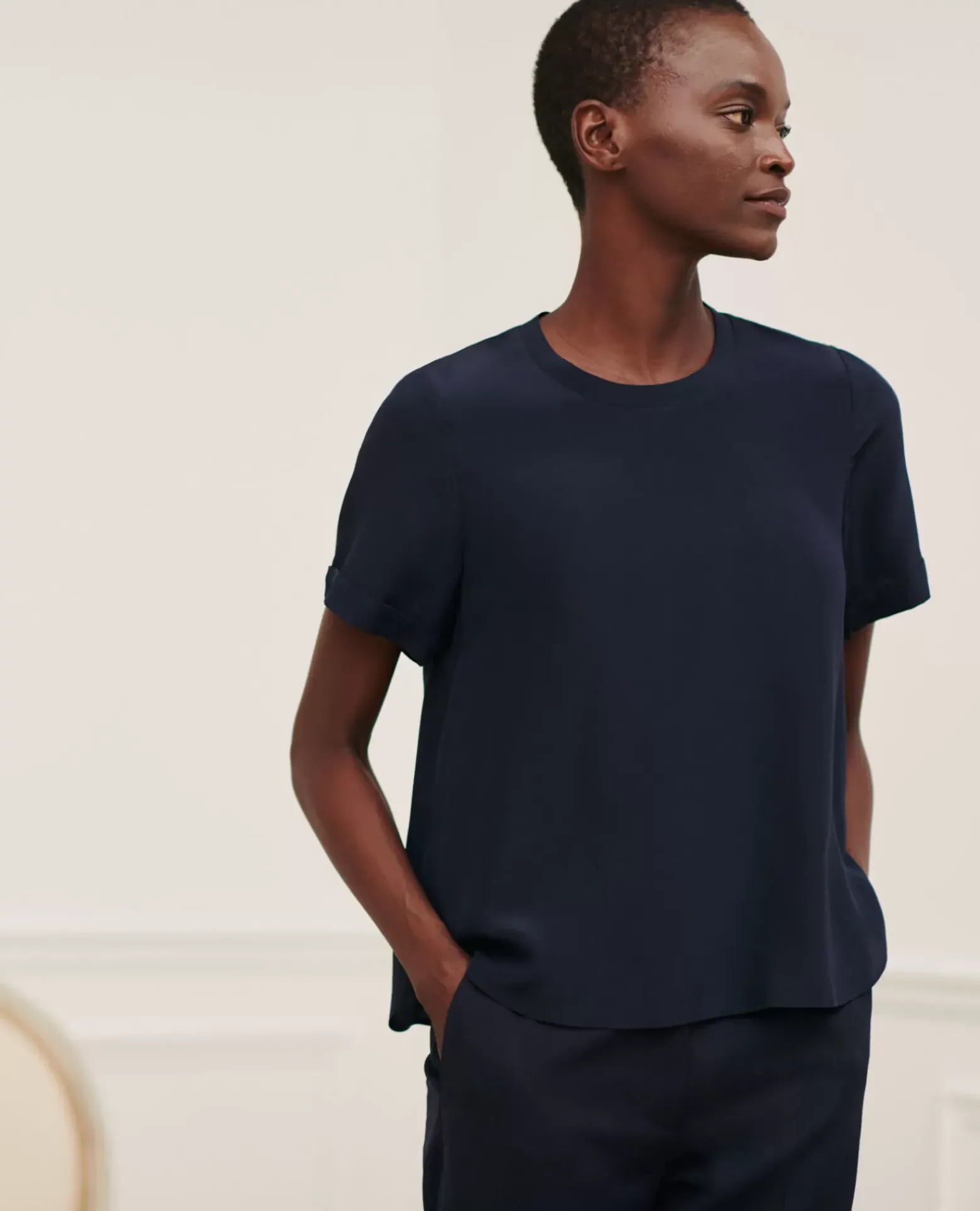Tops|Comptoir des Cotonniers Corinne - T-Shirt En Soie 7012C 69 Navy