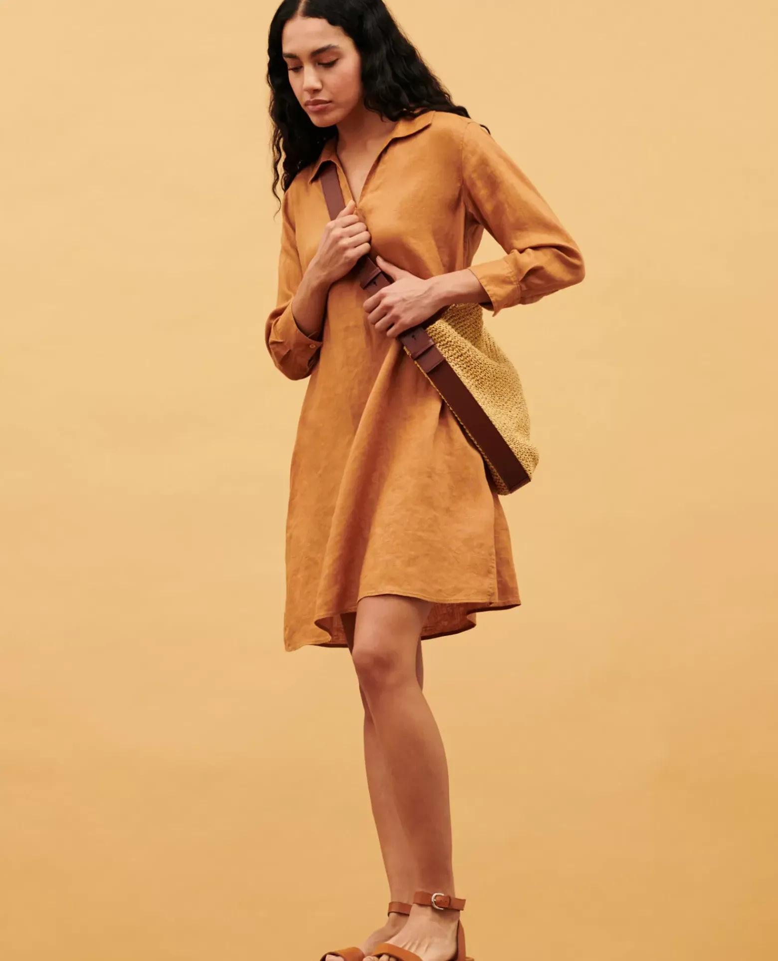 Robes|Comptoir des Cotonniers Daisy - Robe Ample En Lin 0320 Almond Brown