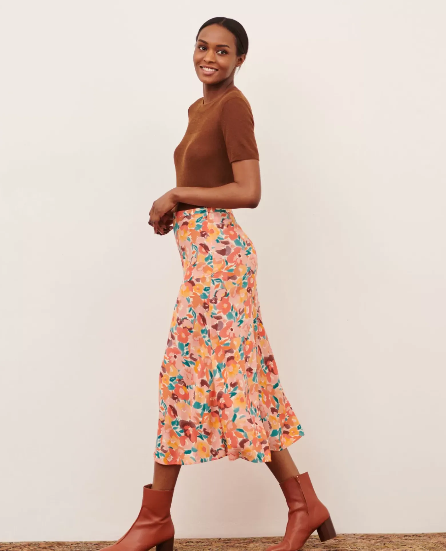 Jupes & Shorts|Comptoir des Cotonniers Jupe Fluide Imprimee 0230 Fauve Orange