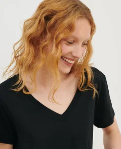 Tops|Comptoir des Cotonniers Lea - T-Shirt Fluide Col V Black Beauty
