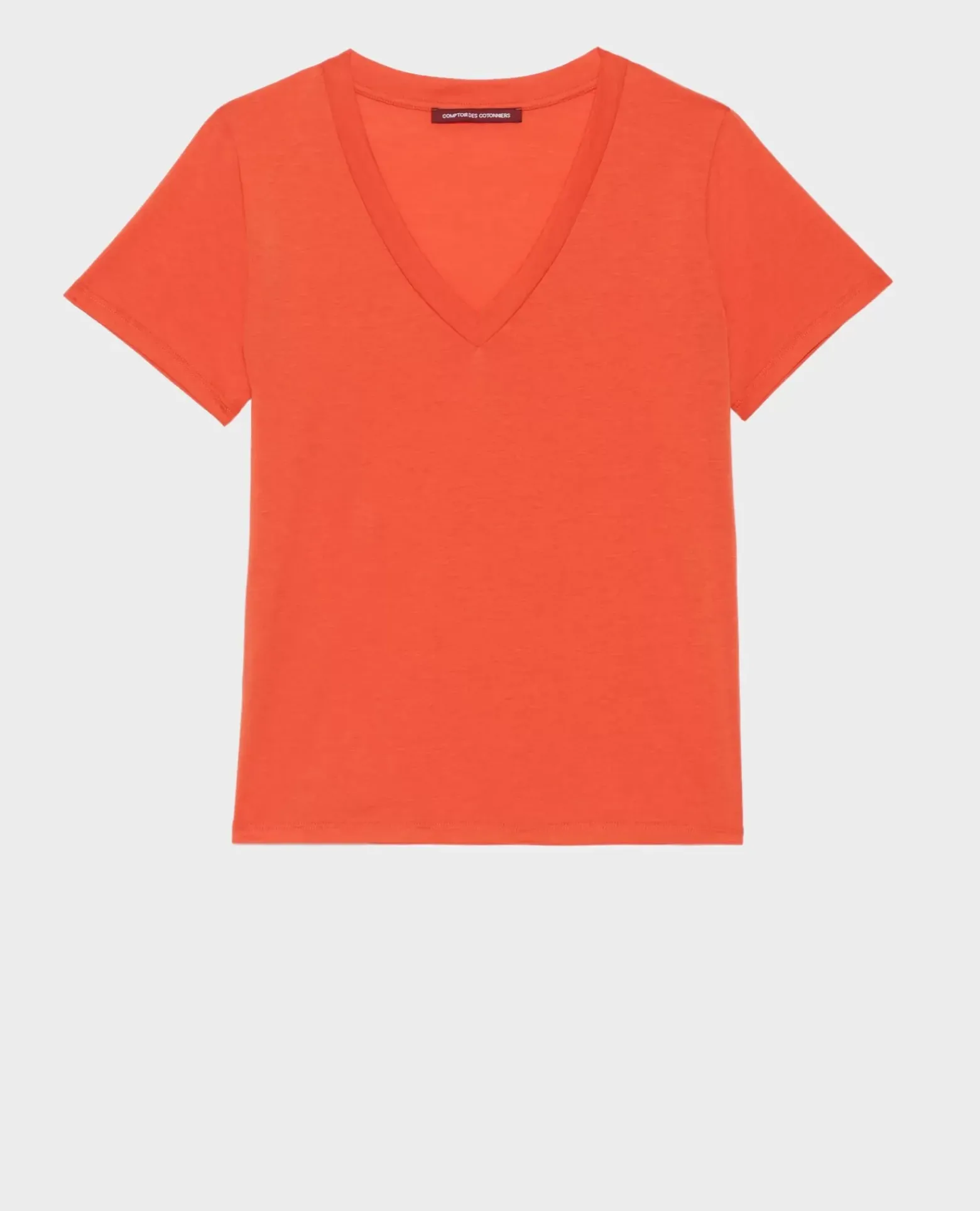 Tops|Comptoir des Cotonniers Lea - T-Shirt Fluide Col V 0250 Tiger Lily Orange