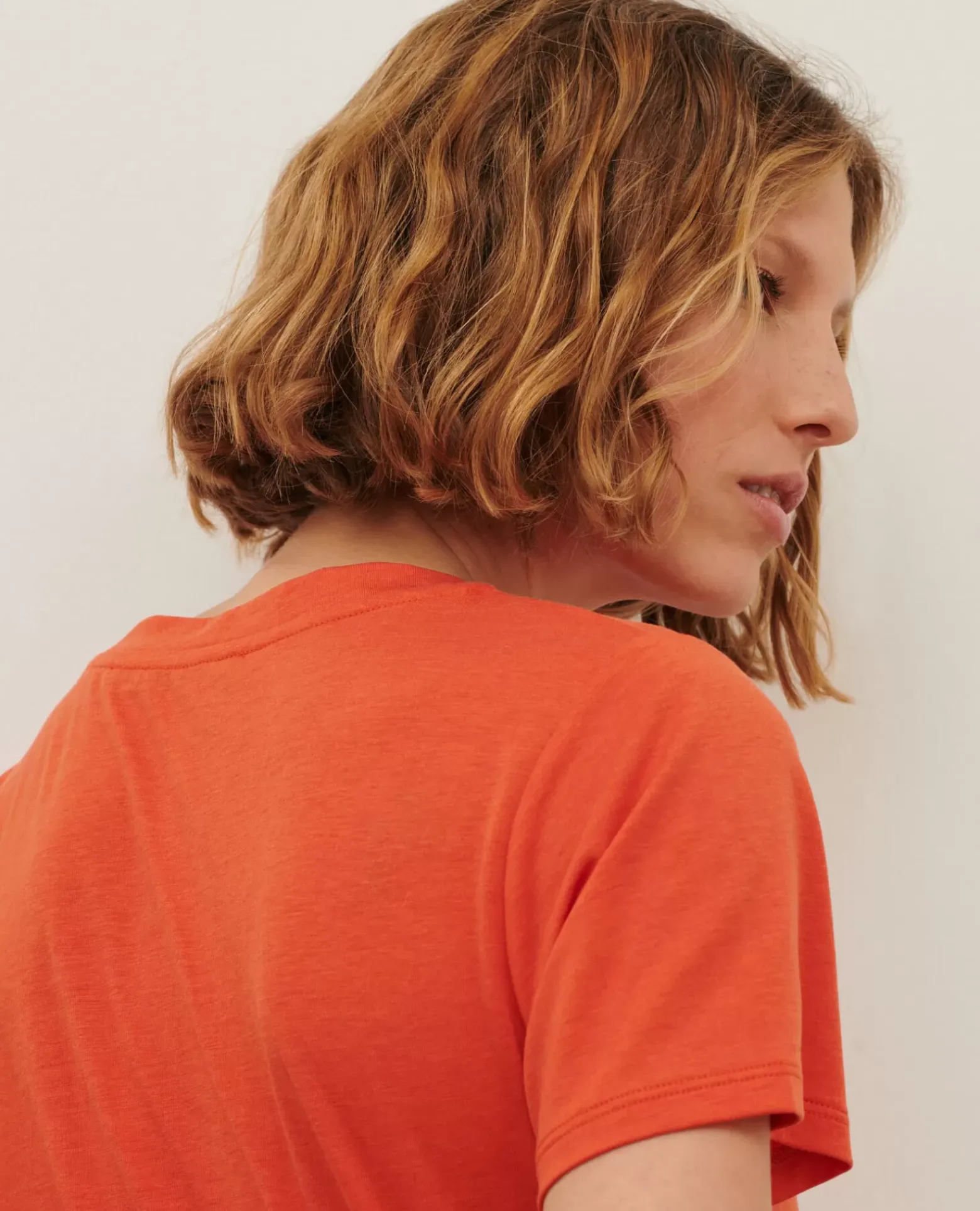 Tops|Comptoir des Cotonniers Lea - T-Shirt Fluide Col V 0250 Tiger Lily Orange