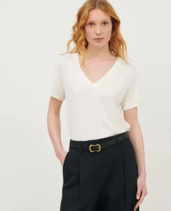 Tops|Comptoir des Cotonniers Lea - T-Shirt Fluide Col V Cloud Dancer