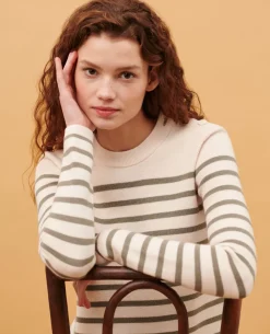 Maille|Comptoir des Cotonniers Maddy - Pull Marin En Laine Merinos 0561 Vetiver Stripes