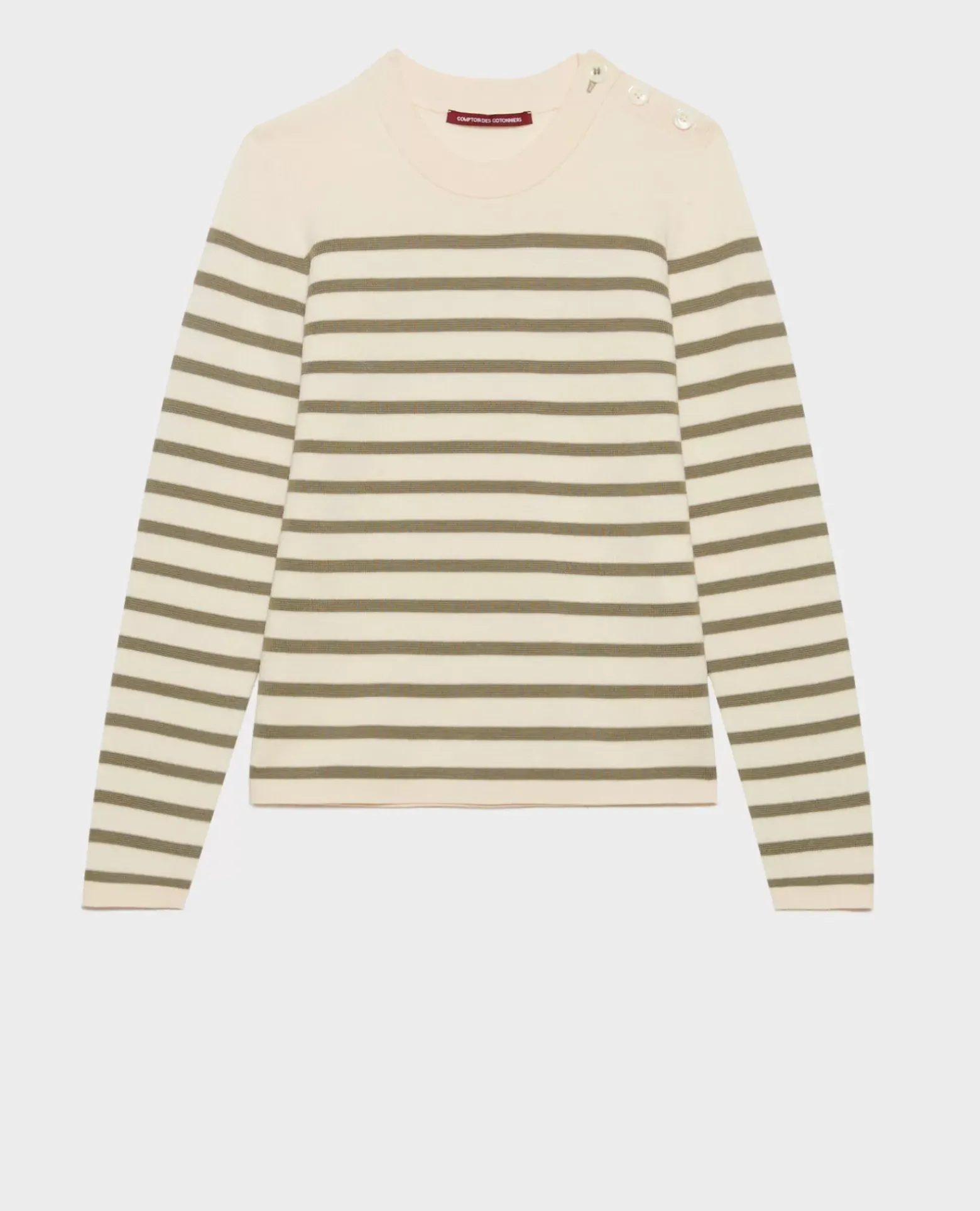 Maille|Comptoir des Cotonniers Maddy - Pull Marin En Laine Merinos 0561 Vetiver Stripes