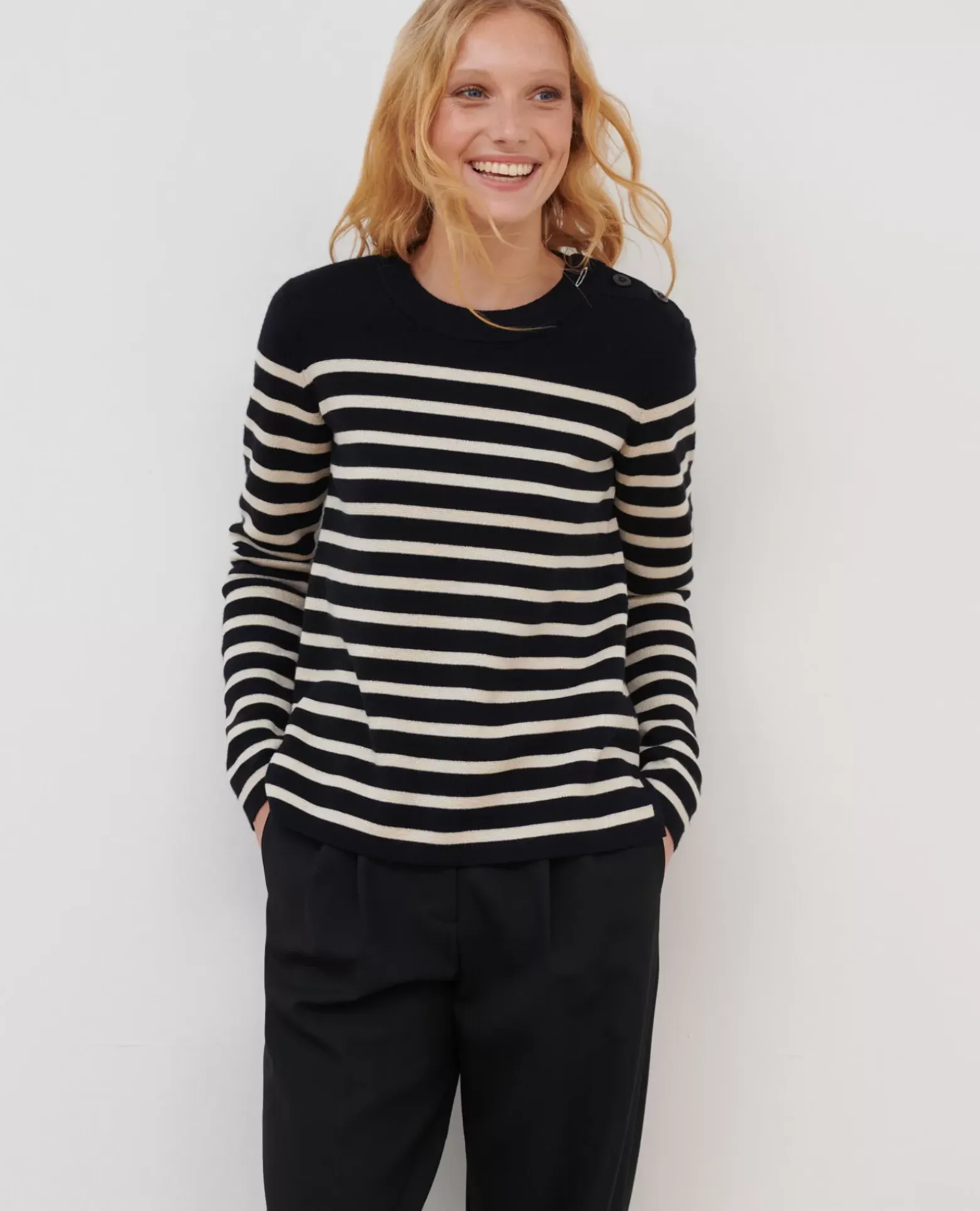 Maille|Comptoir des Cotonniers Maddy - Pull Marin En Laine Merinos 8824 09 Black