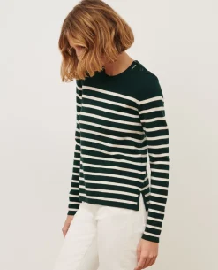 Maille|Comptoir des Cotonniers Maddy - Pull Marin En Laine Merinos 8872 58 Darkgreen Stripe