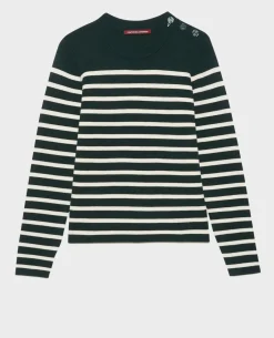 Maille|Comptoir des Cotonniers Maddy - Pull Marin En Laine Merinos 8872 58 Darkgreen Stripe