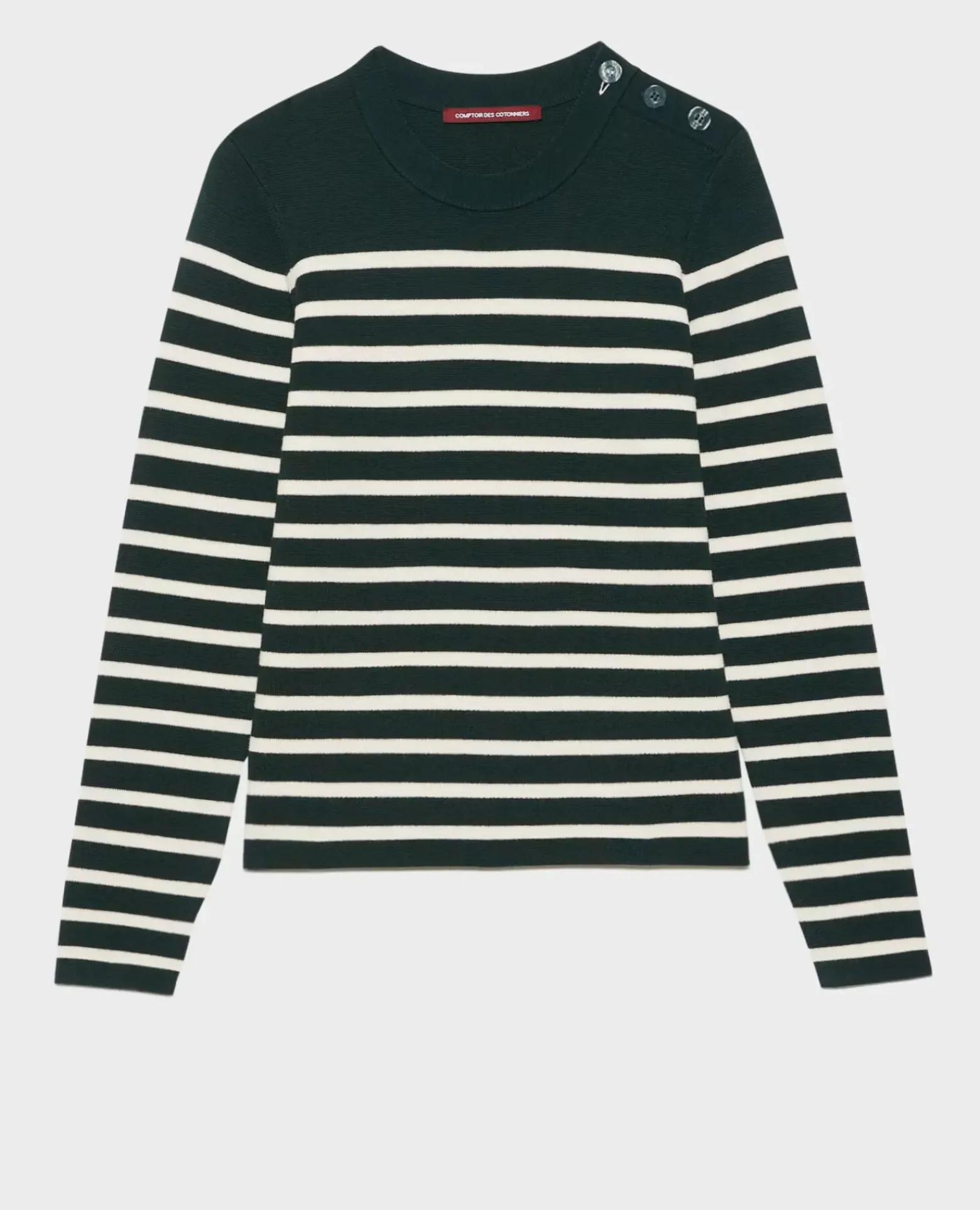 Maille|Comptoir des Cotonniers Maddy - Pull Marin En Laine Merinos 8872 58 Darkgreen Stripe
