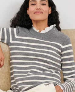 Maille|Comptoir des Cotonniers Maddy - Pull Marin En Laine Merinos 8873 04 Grey Stripes