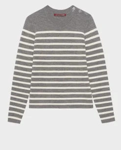 Maille|Comptoir des Cotonniers Maddy - Pull Marin En Laine Merinos 8873 04 Grey Stripes