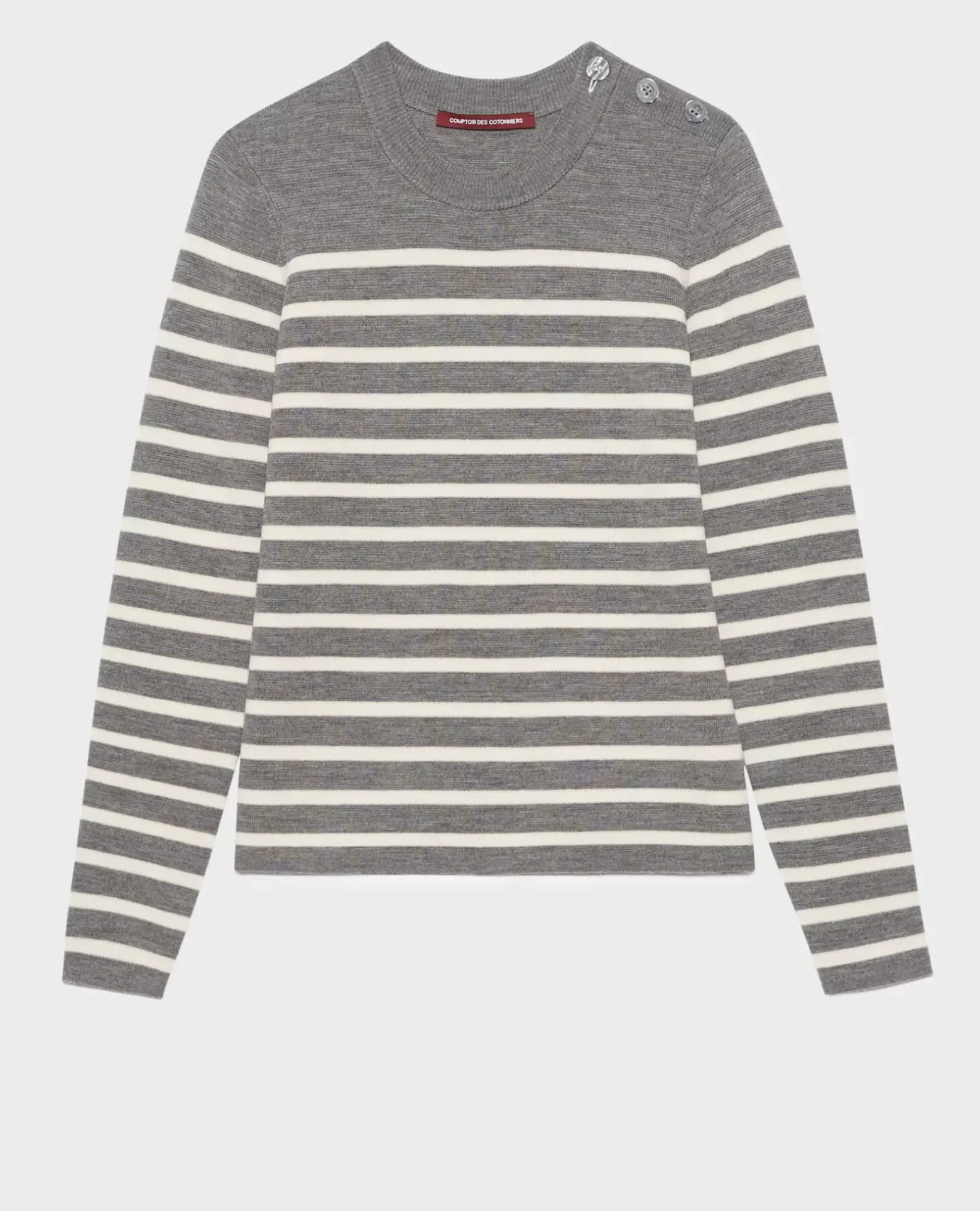 Maille|Comptoir des Cotonniers Maddy - Pull Marin En Laine Merinos 8873 04 Grey Stripes