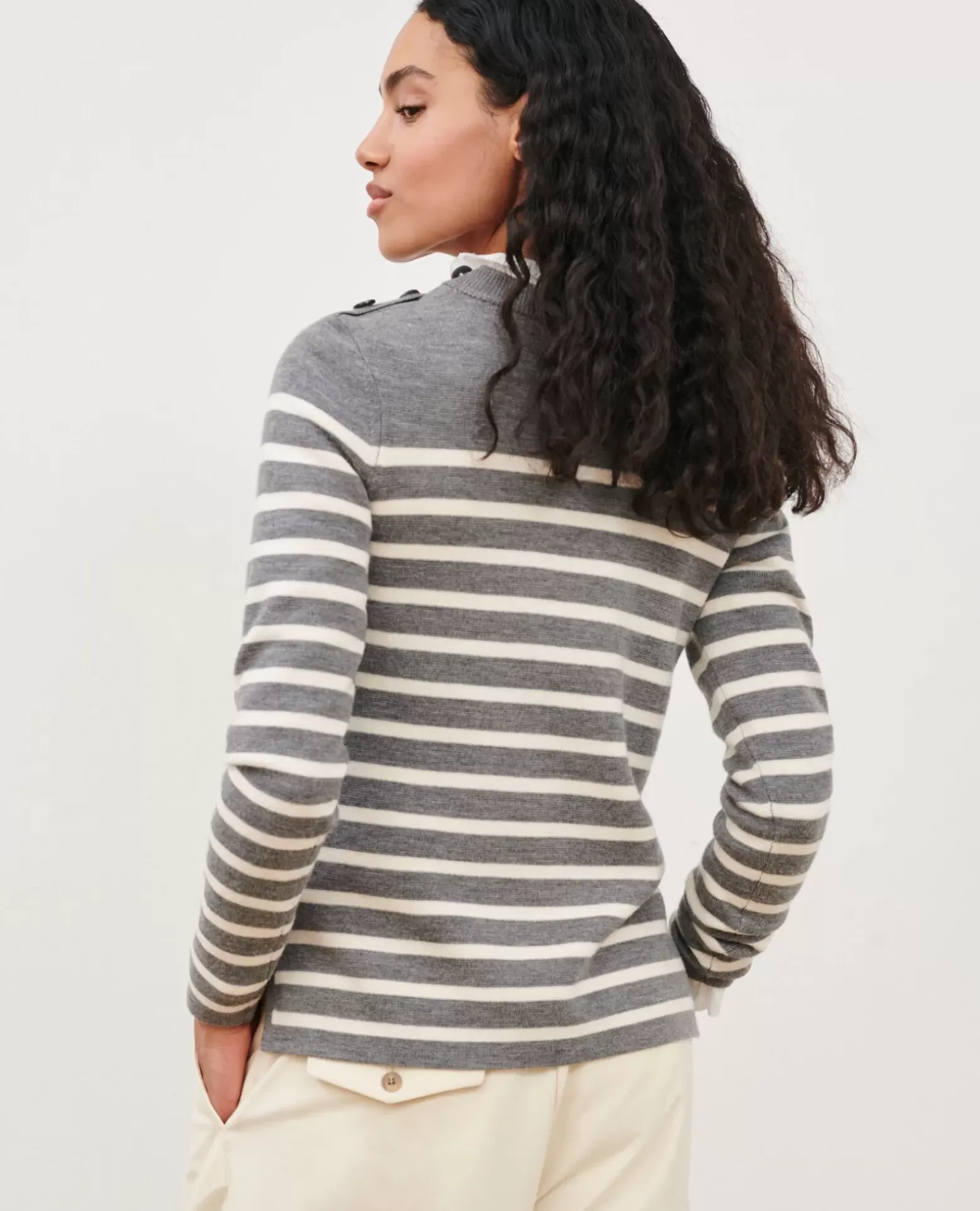 Maille|Comptoir des Cotonniers Maddy - Pull Marin En Laine Merinos 8873 04 Grey Stripes