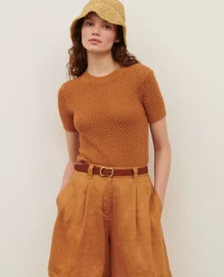 Maille|Comptoir des Cotonniers Pull A Manches Courtes En Coton 0320 Almond Brown