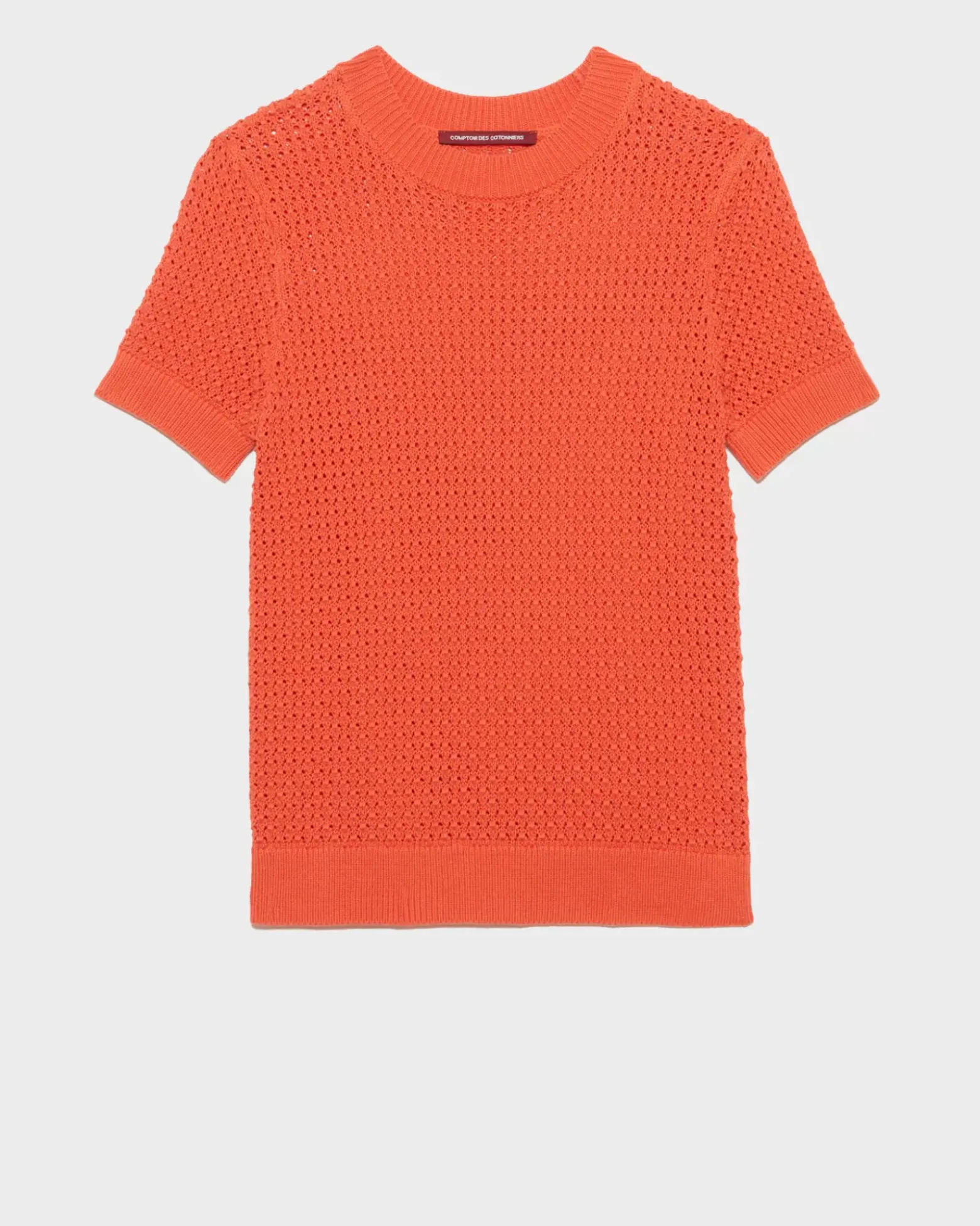 Maille|Comptoir des Cotonniers Pull A Manches Courtes En Coton 0220 Apricot Orange
