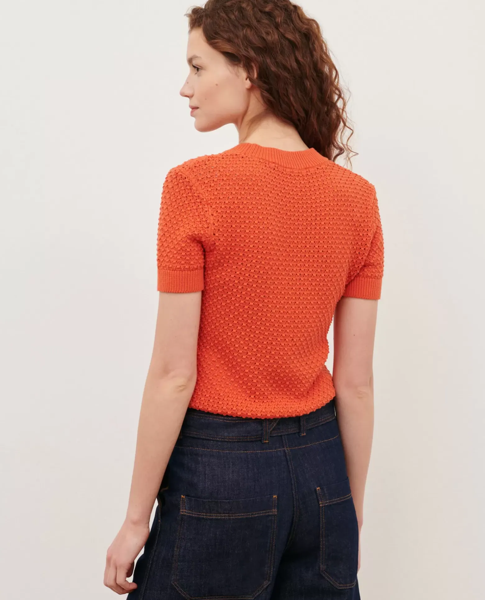 Maille|Comptoir des Cotonniers Pull A Manches Courtes En Coton 0220 Apricot Orange