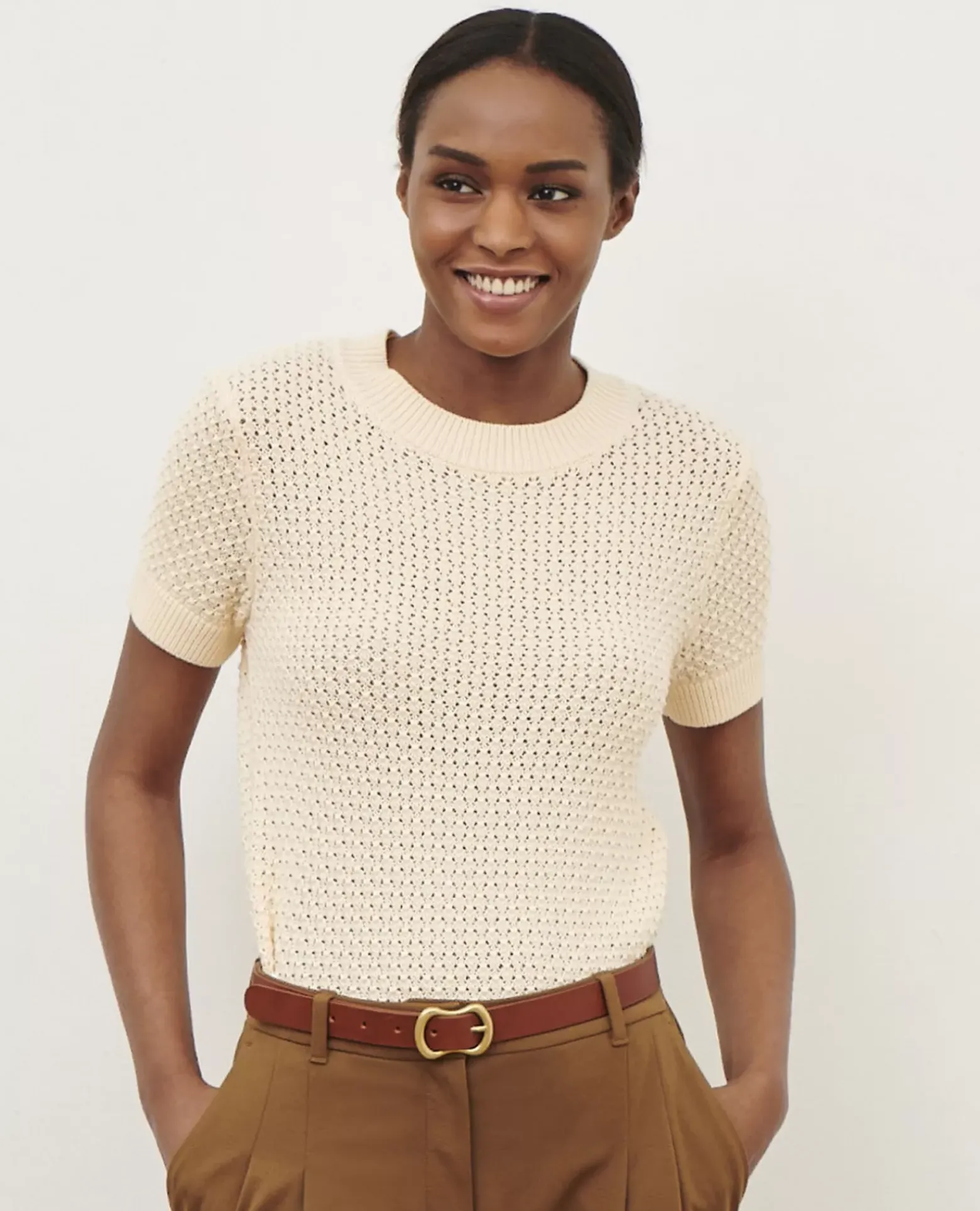 Maille|Comptoir des Cotonniers Pull A Manches Courtes En Coton 0401 Ivory