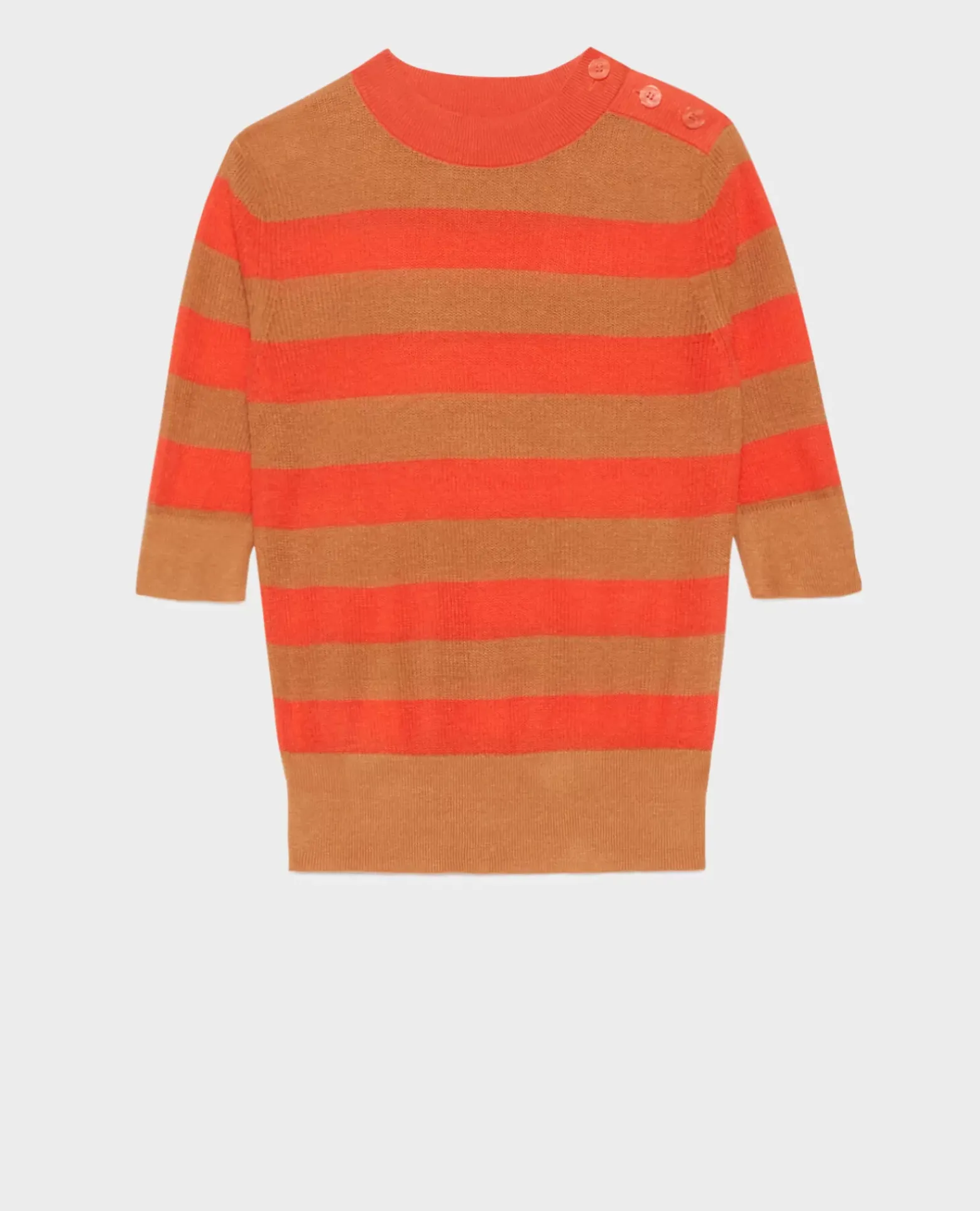 Maille|Comptoir des Cotonniers Pull Manches Courtes En Lin 0240 Tiger Lily Stripes