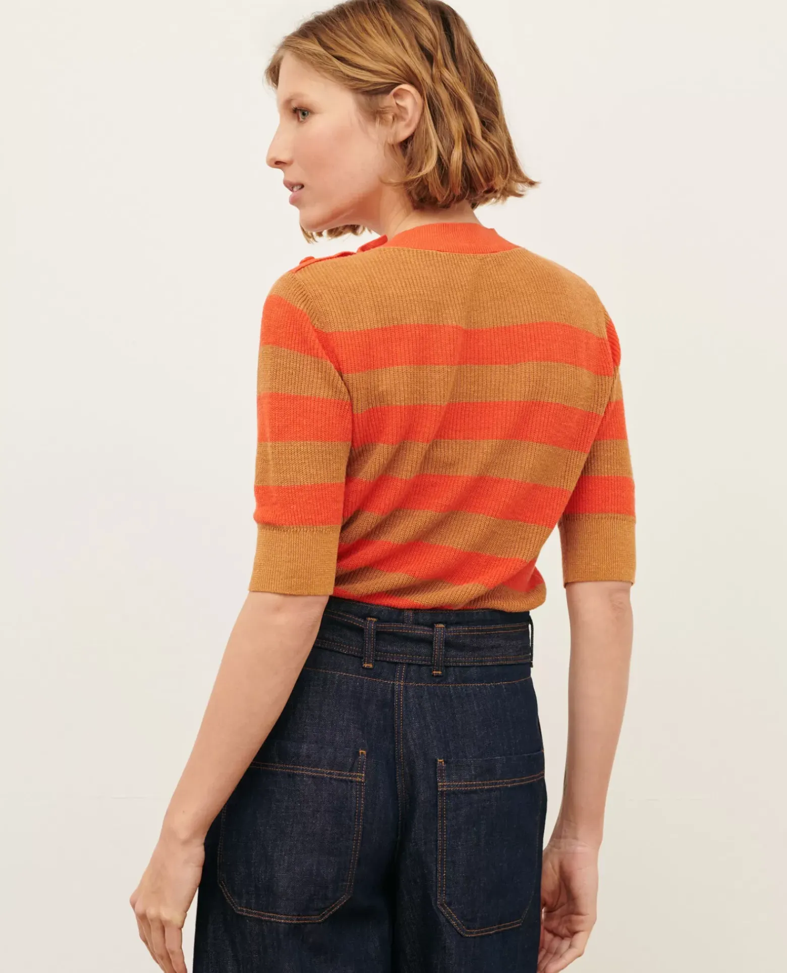 Maille|Comptoir des Cotonniers Pull Manches Courtes En Lin 0240 Tiger Lily Stripes