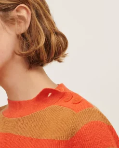 Maille|Comptoir des Cotonniers Pull Manches Courtes En Lin 0240 Tiger Lily Stripes