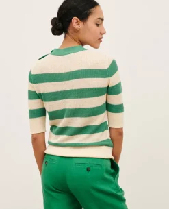 Maille|Comptoir des Cotonniers Pull Manches Courtes En Lin 0551 Pine Green Stripes