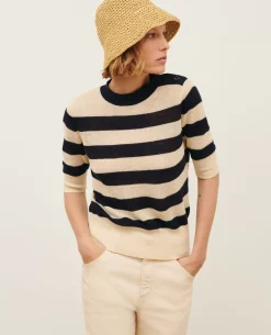 Maille|Comptoir des Cotonniers Pull Manches Courtes En Lin 0692 Night_Sky_Stripes