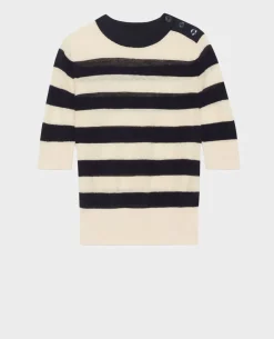 Maille|Comptoir des Cotonniers Pull Manches Courtes En Lin 0692 Night_Sky_Stripes