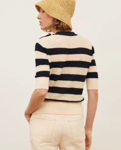 Maille|Comptoir des Cotonniers Pull Manches Courtes En Lin 0692 Night_Sky_Stripes