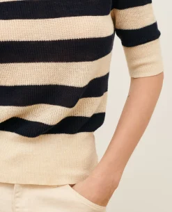 Maille|Comptoir des Cotonniers Pull Manches Courtes En Lin 0692 Night_Sky_Stripes