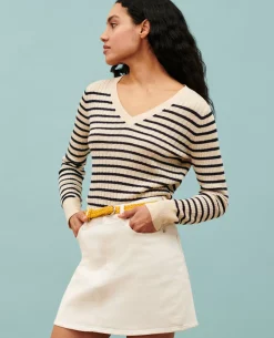Maille|Comptoir des Cotonniers Pull Mariniere En Lin 0692 Night_Sky_Stripes