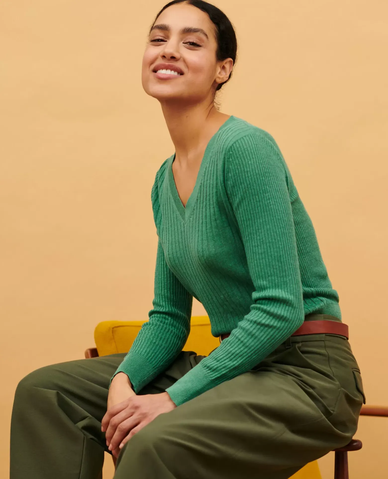 Maille|Comptoir des Cotonniers Pull Texture En Lin 0542 Pine Green